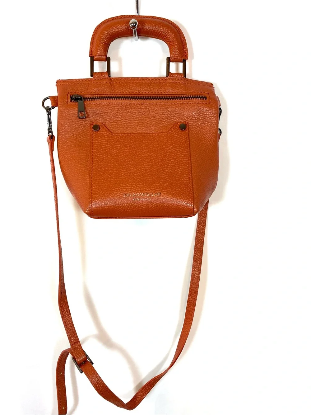 VIOLA CASTELLANI Orange Leather Convertible Handbag Crossbody Purse - Picture 2 of 10
